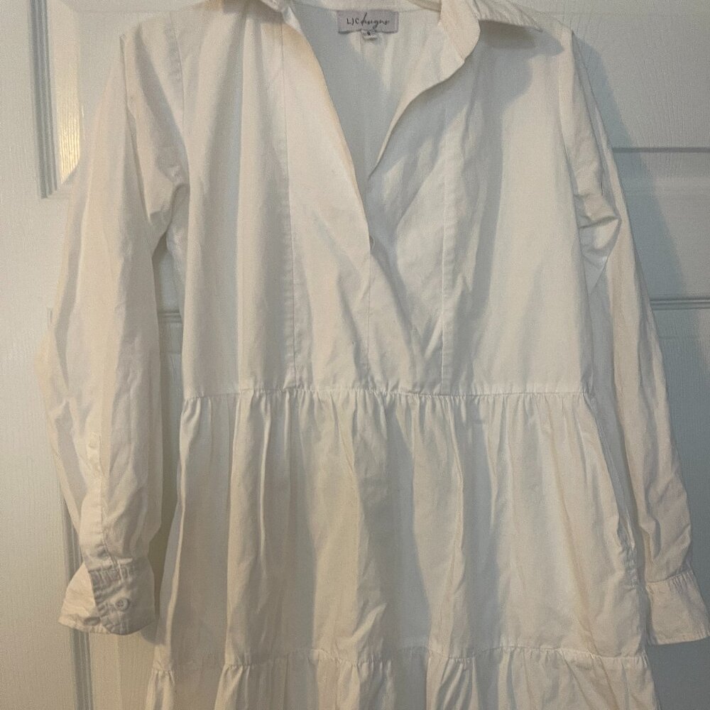 White crisp long sleeve shirt dress by LJC Designs - size S
